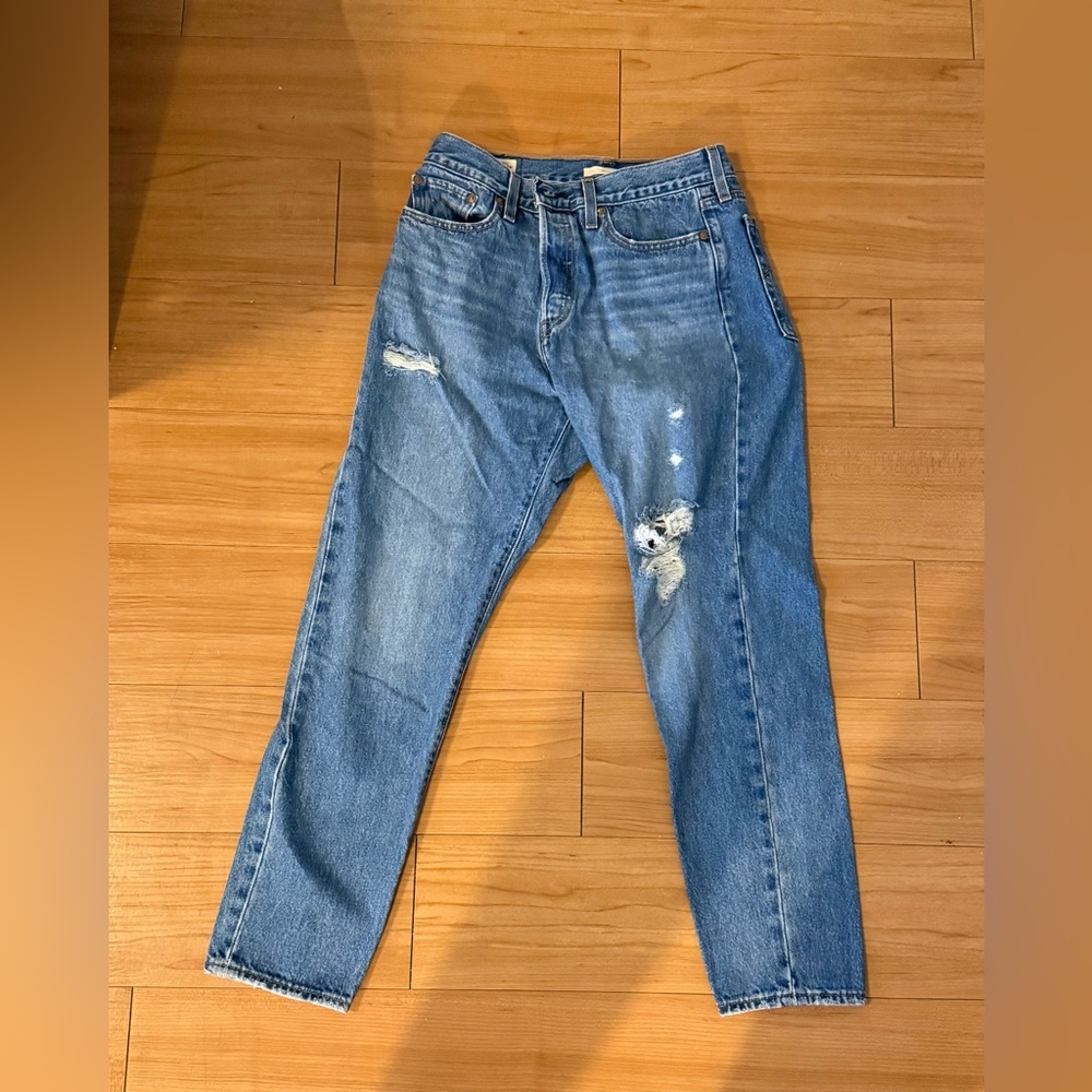 Levi's Blue Distressed Straight Leg Jeans